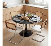 GOKHOMX Ensemble Table a Manger Ronde 110 cm avec 4 Chaises, Ensemble Table et Chaises Salle a Manger, pour Cuisine Salle à Manger Salon Restaurant Cafés et Bureau (Noir + Velours Beige)