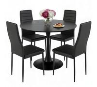GOKHOMX Ensemble Table à Manger Ronde 90 cm avec 4 Chaises, Ensemble Table et Chaises Salle a Manger, Style Moderne, pour Petit Espace Cuisine, Salle à Manger, Salon et Bureau (Noir + Noir)