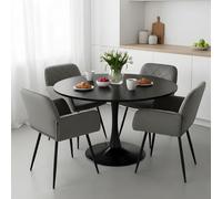 GOKHOMX Ensemble Table a Manger Ronde de 110 cm avec 4 Chaises, Ensemble Table et Chaises Salle a Manger Velours, pour Cuisine Salle à Manger Salon Bureau et Restaurant (Noir + Gris)