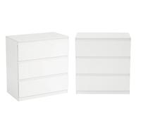 GOKHOMX Lot de 2 Commode Blanche, Moderne Commode Chambre Blanche 3 Tiroirs Meuble de Rangement Table d'appoint Coiffeuse Table Chevet Haute 75CM pour Chambre Salon Bureau (3 Tiroirs, 70x40x75cm)