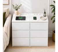 GOKHOMX Lot de 2 commodes avec Prises et USB, 6 tiroirs, 40x35x60 cm | Deux petites commodes avec multiprise, pour chevets, bouts de canapé, meubles d’entrée ou caissons de bureau