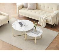 GOKHOMX Lot de 2 Table Basse Gigogne Ronde,Imitation Marbre Table Basse avec Structure en métal doré,La Table d'appoint Ronde est Parfaite pour Le Salon, Salon de thé, Bureau