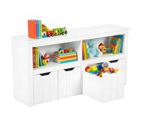 GOKHOMX Meuble Rangement Enfant avec 2 Compartiments et 4 Tiroirs Roulants, Meuble de Rangement Jouets Enfant Bibliothèque pour Salon Chambre d’Enfant Salle de Jeu (Blanc, 120 x 33 x 61.5 cm)