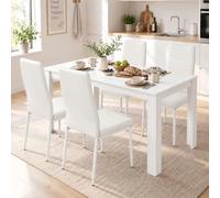 GOKHOMX Table à Manger Blanche 140x70 cm avec 4 Chaises Blanche Similicuir | Ensemble Table et Chaises Salle à Manger pour 4 Personnes, Table Rectangulaire en Bois, pour Cuisine, Salon et Coin Repas