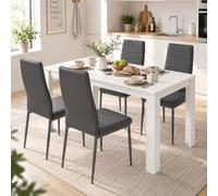 GOKHOMX Table à Manger Blanche 140x70 cm avec 4 Chaises Grises Similicuir | Ensemble Table et Chaises Salle à Manger pour 4 Personnes, Table Rectangulaire en Bois, pour Cuisine, Salon et Coin Repas
