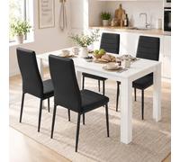 GOKHOMX Table à Manger Blanche 140x70 cm avec 4 Chaises Similicuir Noir | Ensemble Table et Chaises Salle à Manger pour 4 Personnes, Table Rectangulaire en Bois, pour Cuisine, Salon et Coin Repas