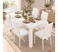 GOKHOMX Table à Manger Blanche 140x70 cm avec 6 Chaises Blanche Similicuir | Ensemble Table et Chaises Salle à Manger pour 6 Personnes, Table Rectangulaire en Bois, pour Cuisine, Salon et Coin Repas