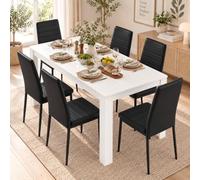 GOKHOMX Table à Manger Blanche 140x70 cm avec 6 Chaises Similicuir Noir | Ensemble Table et Chaises Salle à Manger pour 6 Personnes, Table Rectangulaire en Bois, pour Cuisine, Salon et Coin Repas