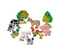 goki 14 animaux de ferme en bois 3-12cm