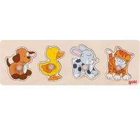 Goki - 2041533 - Puzzle En Bois À Encastrement - Chien, Canard - 4 Pièces