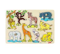 Goki - 2041551 - Puzzle En Bois À Encastrement - Africaine Jeunes Animaux - 9 Pièces