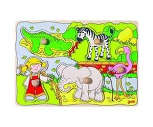 Goki - 2041559 - puzzle en bois à encastrement - au zoo - 5 pièces multicolore G