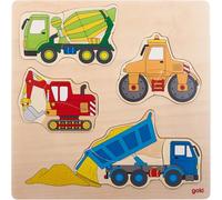 Goki - 2041594 - Puzzle en Bois À Encastrement - Véhicules De Construction - 12 Pièces