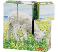 Goki - 2041666 - Puzzle en Bois - Cubes - Animaux De La Ferme - 9 Pièces