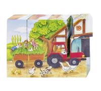 Goki - 2041669 - Puzzle en Bois - Cubes - Saisons À La Ferme - 12 Pièces