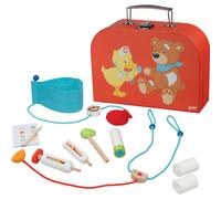 goki 51009 Mallette de médecin 25 x 8,5 x 23 cm, bois, textile, 10 pièces, multicolore