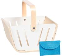 goki 51428 - Panier à provisions MiniShopper - Panier de transport en bois avec poignée pliable et porte-monnaie en feutre - Accessoires pour magasin et cuisine de jeu