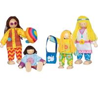goki 51442 - Poupées pliantes - Famille hippie - 4 pièces - Avec parents et deux enfants - Pour maison de poupée et jeu de rôle