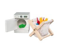 goki 51461 - Accessoires de buanderie en Bois - Complément Parfait pour Une Maison de poupée - Favorise la créativité des Petits Parents de poupée - Lot de 29 - À partir de 3 Ans
