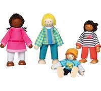 goki 51463 - Poupées Pliantes de qualité supérieure - Famille interculturelle - Lot de 4 poupées : Maman, Papa, 2 Enfants en Bois - Figurines Mobiles pour Maison de poupée