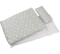 goki 51517 Literie pour poupées Ciel étoilé Oreiller= 22 x 10 cm, lit supérieur= 41 x 31 cm,, gris/blanc