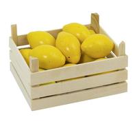goki 51666 Citrons dans une caisse de fruits, caisse : 13,6 x 10,6 x 6,8 cm,, jaune/naturel (1 set)