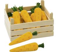 goki 51677 Carottes dans un bac à légumes, bac 13,6 x 10,6 x 6,8 cm,, jaune/vert/naturel (1 set)