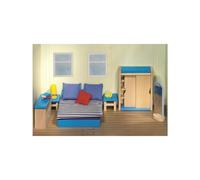 goki 51906 Meubles de poupées chambre à coucher, bleu/naturel (1 kit)