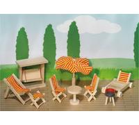 goki 51913 Meubles de jardin pour maison de poupées, multicolores, 9 pièces (1 set)