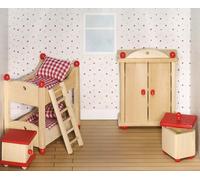 goki 51953 Meubles de poupées chambre d'enfant, rouge/naturel (1 kit)
