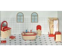 goki 51959 Meubles de poupées salle de bain, rouge/naturel (1 kit)