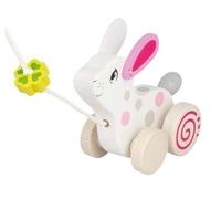 goki 54897 Animal à tirer Lapin 15,5 x 12 cm, bois, blanc/gris/rose