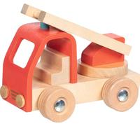 goki 55839 - Chariot de pompier - Véhicule coulissant en bois avec échelle mobile - Voiture robuste pour enfants à partir de 2 ans