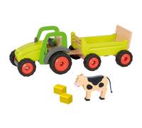 goki 55886 Tracteur avec remorque 44,6 x 16,3 x 15,2 cm, 2 pièces, bois, vert/naturel