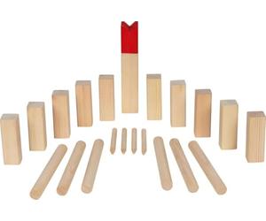 goki 56324 Jeu KUBB avec Sac en Coton - Jeu d'adresse en extérieur - Échecs passionnants de Suède - Jeu de Lancer Robuste en Bois de pin