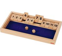goki 56651 Shut the box jeu de dés, 32,2 x 17,3 x 3,2 cm, bois, 2 dés, naturel