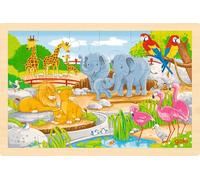 Goki Puzzle en bois 57302 - Réversible ferme et zoo 24 pièces 30x20 cm Beige