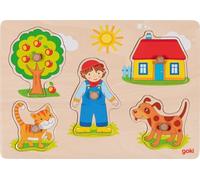 Goki Puzzle à emboîter 57306 Chat et Chien – poignées en bois pour tout-petits