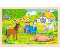 goki 57317 - Puzzle en Bois - Puzzle de la Ferme - Jouet éducatif et Puzzle pour Enfants - Favorise l'imagination et la motricité des Enfants - 30 cm x 20 cm - À partir de 3 Ans