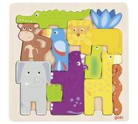 goki 57320 - Safari - Lot de 11 Puzzles en Bois - Jeu de Ponte Classique avec Motifs d'animaux pour Toute la Famille - Formes animales - Favorise la créativité et la Perception visuelle - 21 cm x 21