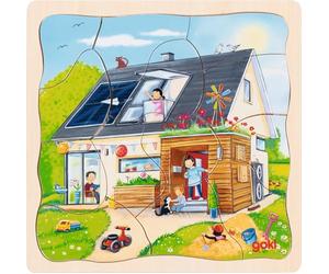 Goki - 57322 - Puzzle en Bois à 3 Couches, Construire sa Maison, 35 pièces