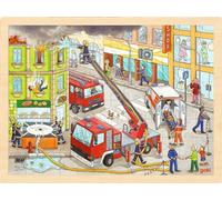 goki 57336 Puzzle d'insertion pour Enfants - Favorise l'imagination et la motricité Fine, Pompiers et ambulances, 40 cm x 30 cm, Lot de 96 pièces, à partir de 3 Ans