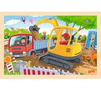 goki 57338 - Puzzle Pelleteuse - 24 pièces Robustes en Bois - Parfait pour Les Petits Fans de Chantier