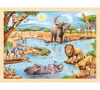 goki 57347 - Puzzle Savane Africaine - 96 pièces Robustes en Bois - Design coloré avec Motif Savane détaillé