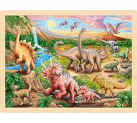 Goki Puzzle 57348 – Dinosaures • 96 pièces en bois • Motif dinosaure détaillé