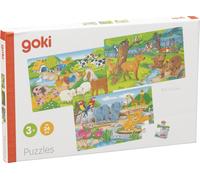 Goki – Puzzle en bois 57377 – 3 motifs (forêt, zoo, ferme) – 24 pièces multicolore