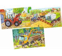 goki 57380 - Puzzle véhicules en Bois - 3 Motifs différents avec véhicules de la Ferme et de la forêt