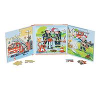 goki 57385 Puzzle Livre de Pompiers 17,3 x 17,3 x 1,2 cm 2 x 20 pièces 2 motifs magnétiques