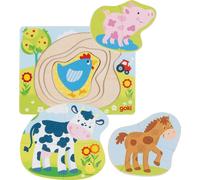 goki 57386 Farm Animals Layered Puzzle 17.5 x 13.5 x 1.5 cm, Wood, 4 Layers, 10