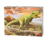 goki 57388 Puzzle à cubes dinosaures 14 x 10,5 x 3,5 cm, bois, 6 motifs, 12 cubes, multicolore